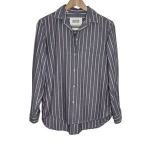 Grayson Women's The Hero Button Up Shirt Size Small Gray Pink Striped Cotton